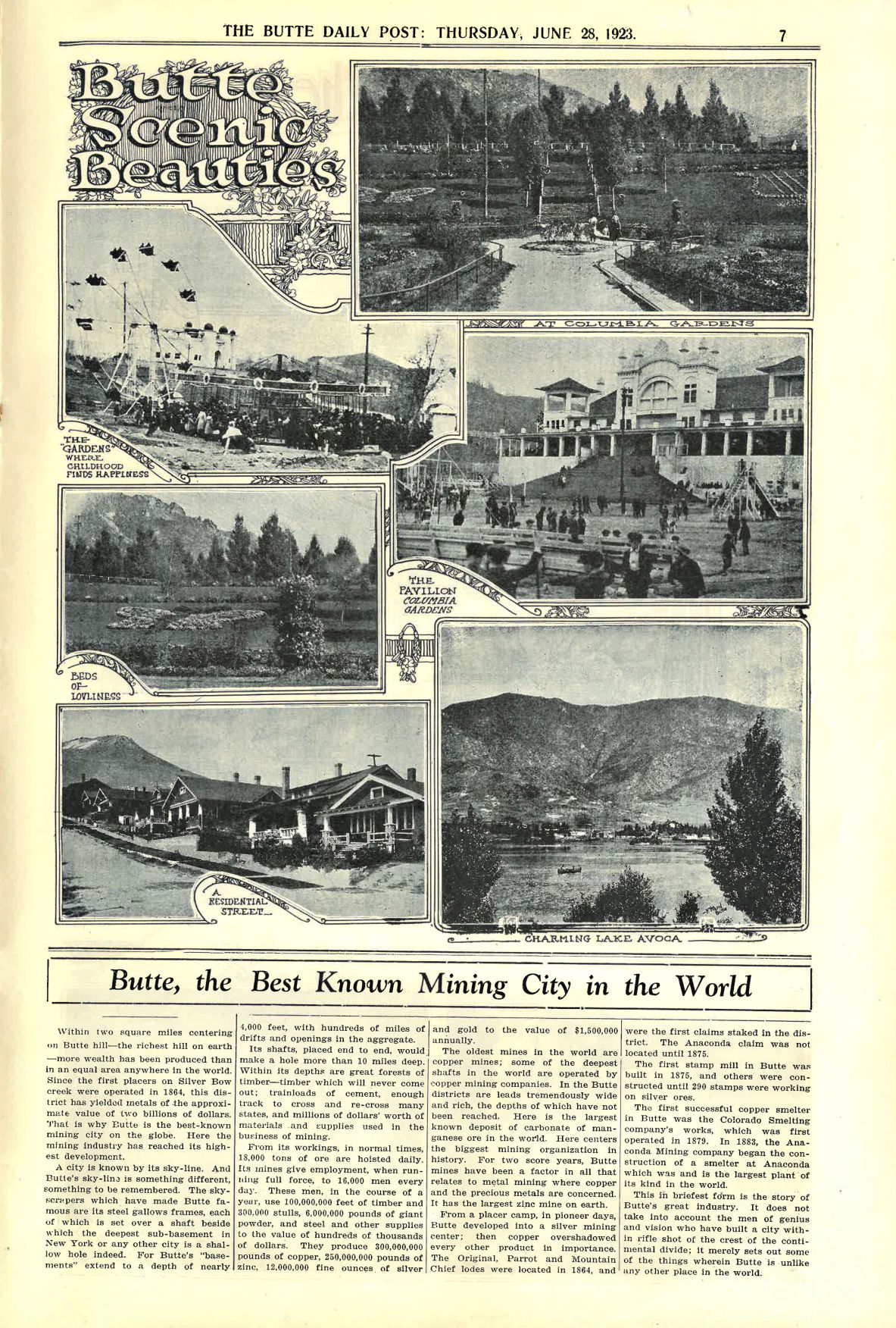 Page 7 of the Butte Daily Post for June 28th, 1923.